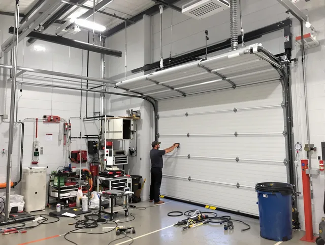 Brea Garage Door Repair certified technician performing commercial door repair at a Brea business facility