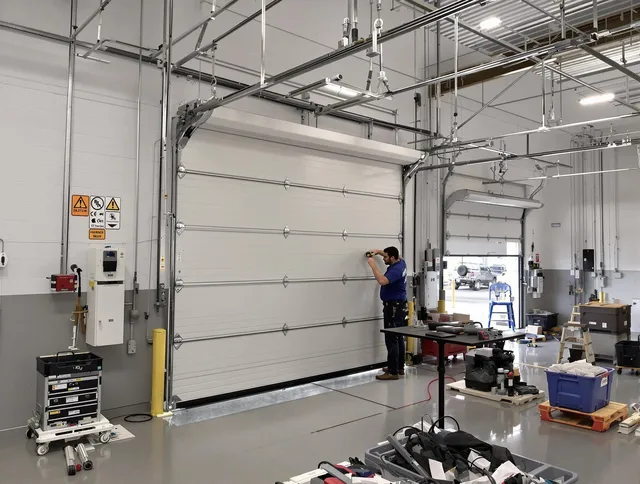 Commercial garage door repair being performed by Brea Garage Door Repair expert in Brea
