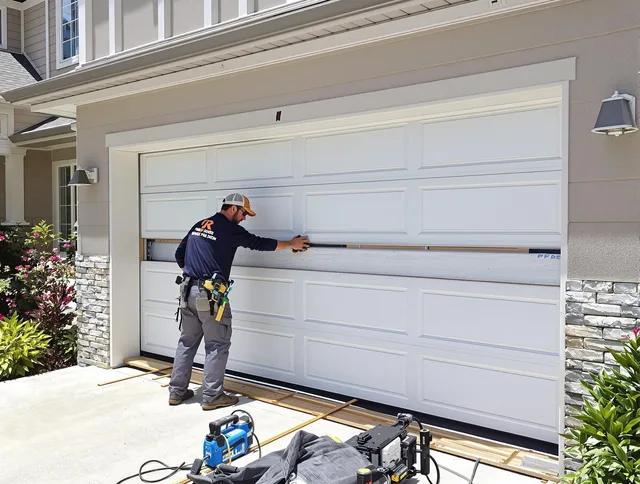 Brea Garage Door Repair team performing complete garage door replacement at Brea residence